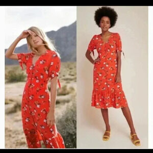 ANTHROPOLOGIE /Maeve floral V-neck rayon dress/tie sleeves size 0